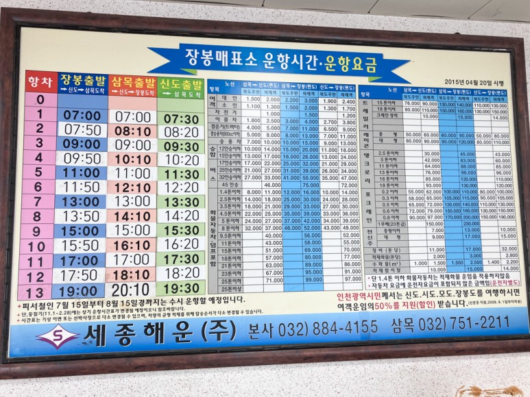 Operating hours and fares at Jangbong Ticket Office