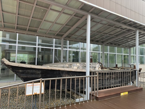 Wooden boat taken when defecting from North Korea